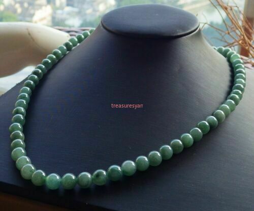 1pcs Green Certified Burma A JADE Jadeite beads Necklace 8mm 20 inches