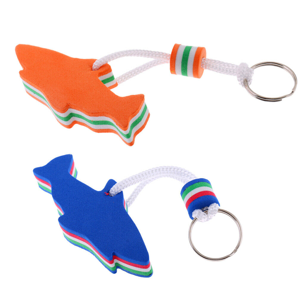 2 Pieces Blue and Orange EVA Dolphin Shaped Floating Key Ring Key Chain Key
