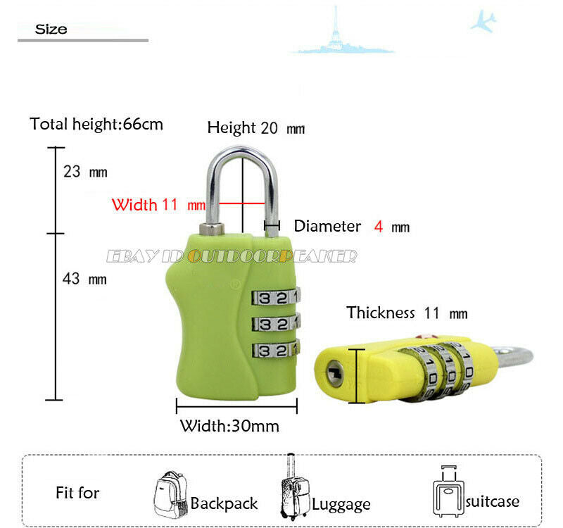 Black Resettable 3 Digit Combination Lock Key Suitcase Luggage Masterlock 007Key