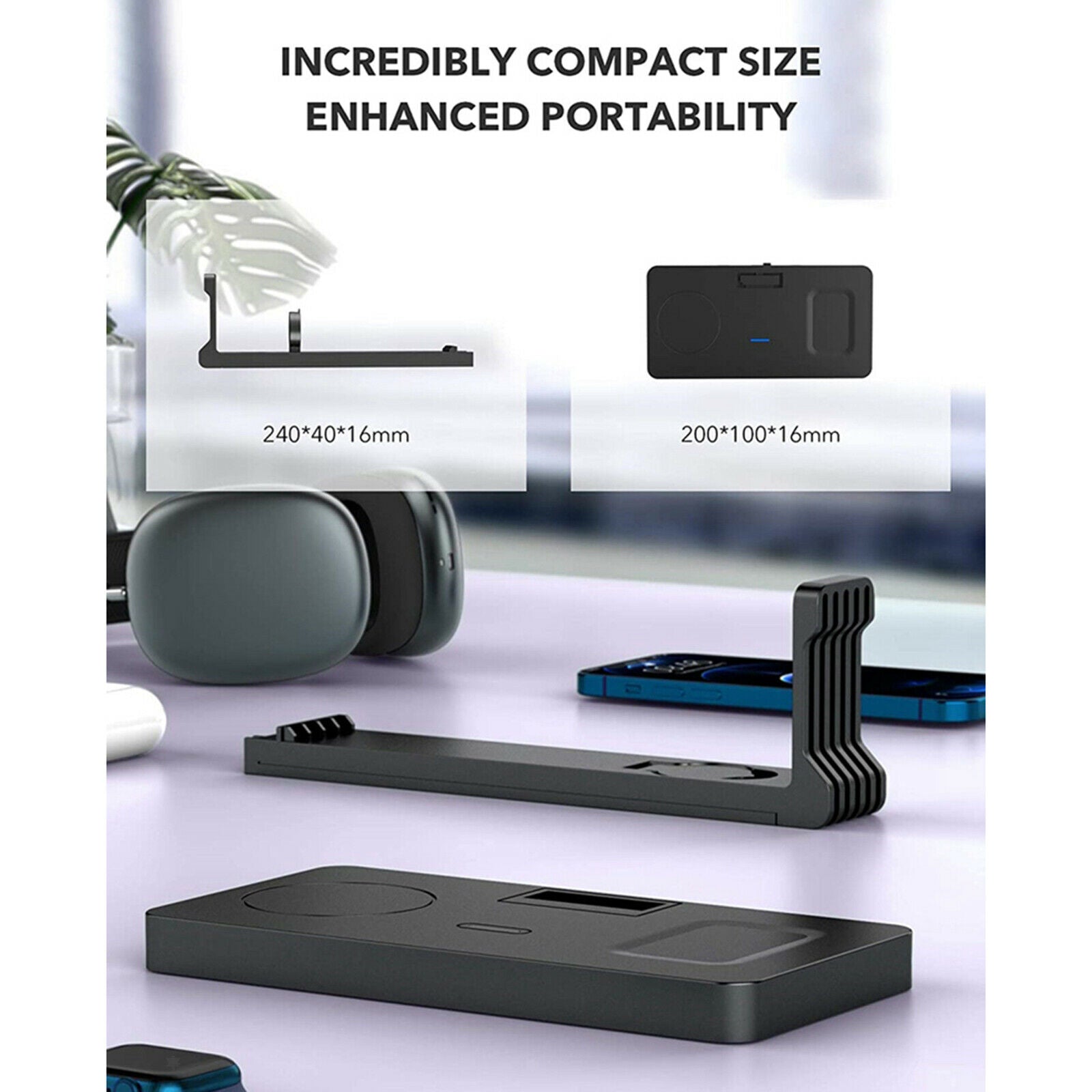 Detachable 4 in 1 Magnetic Wireless Charger with Headphone Stand