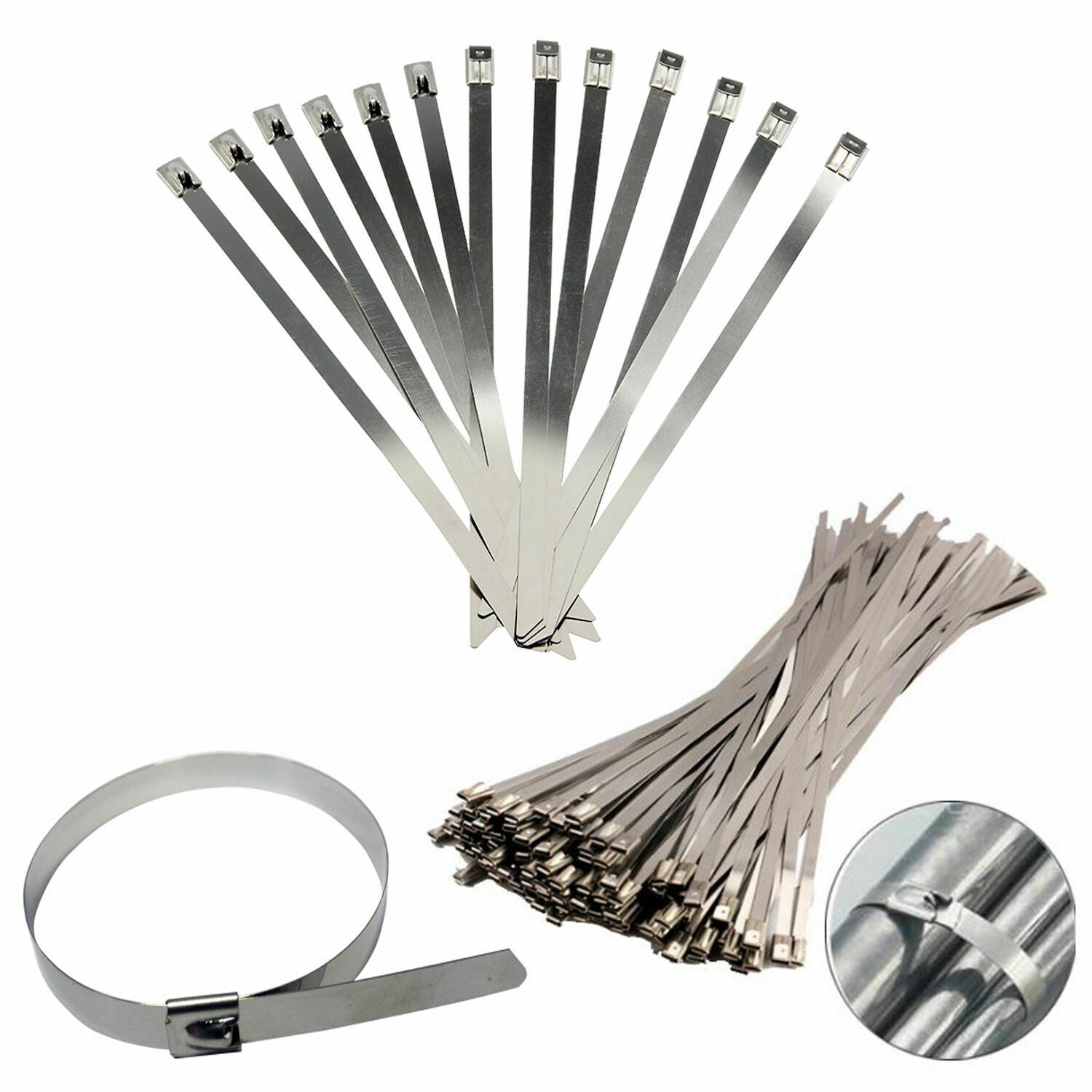 100X Stainless Steel Metal Cable Ties Zip Wrap Exhaust Heat Straps Marine Grade