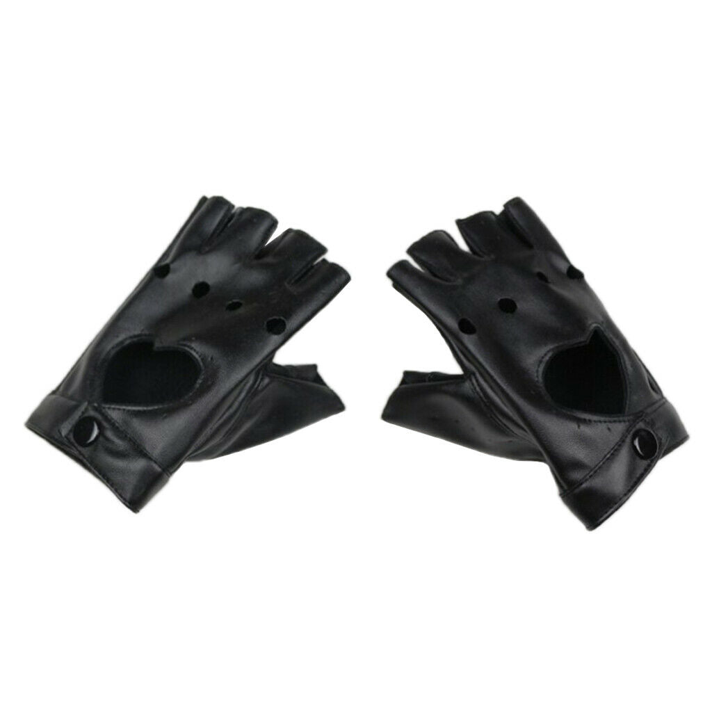 2x Trendy Fingerless Gloves Leather Hollow Mitten Punk Rock Driving Gloves