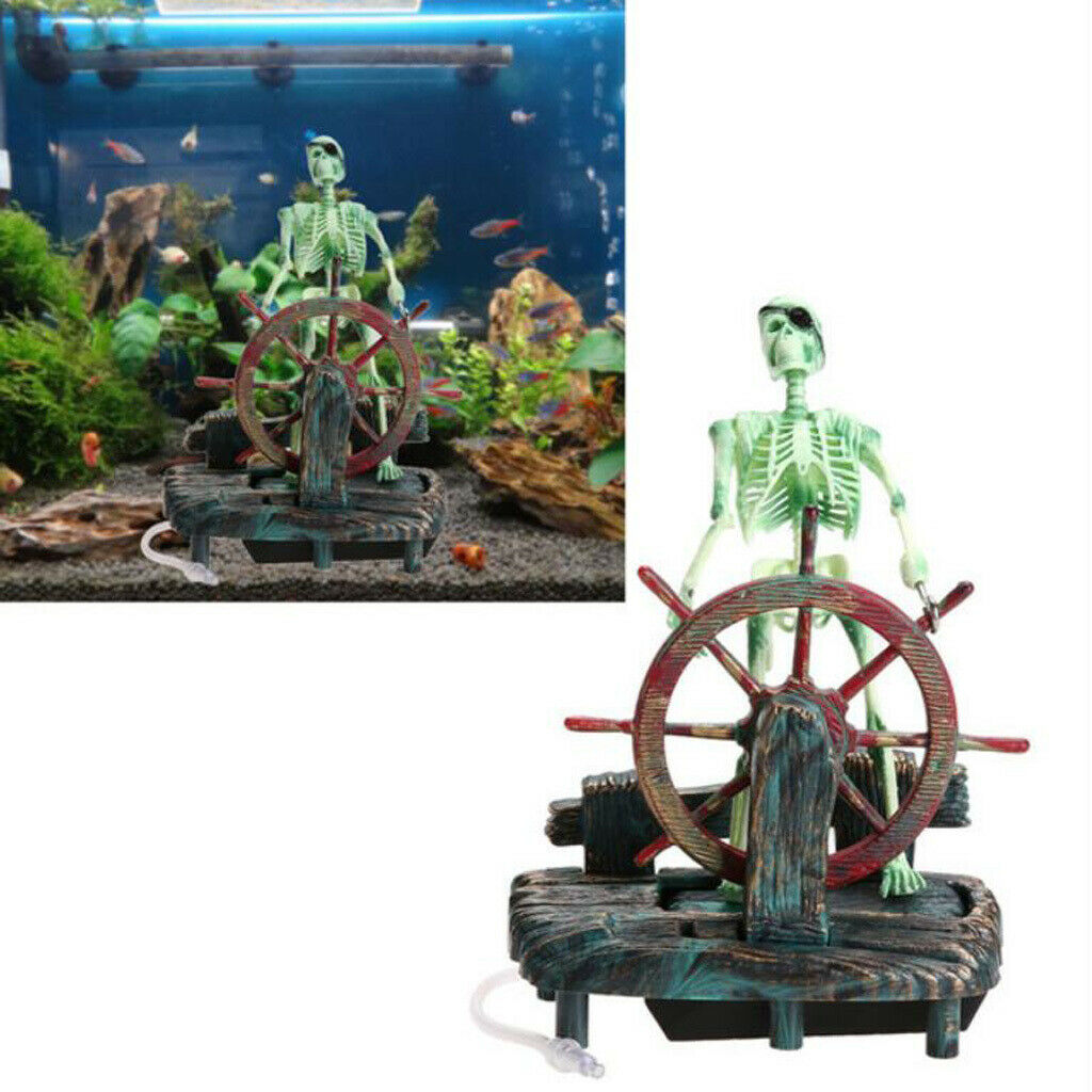 Aquarium Ornament Bubbling/Bubble SKELETON with Air Pump Connector for Fish Tank