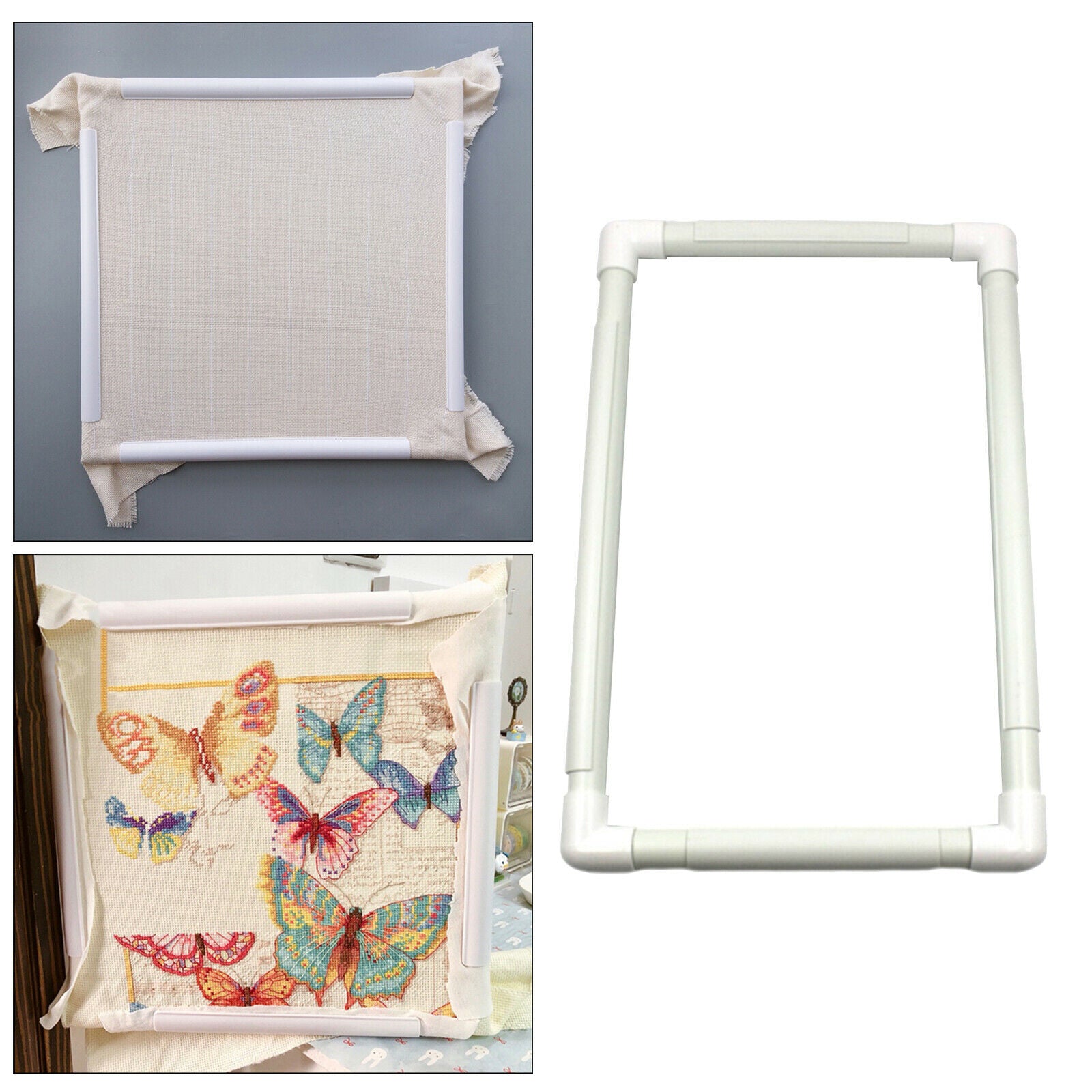 White Embroidery Clip Frame Holder Cross Stitch DIY Sewing Hoop Tool 43x28cm