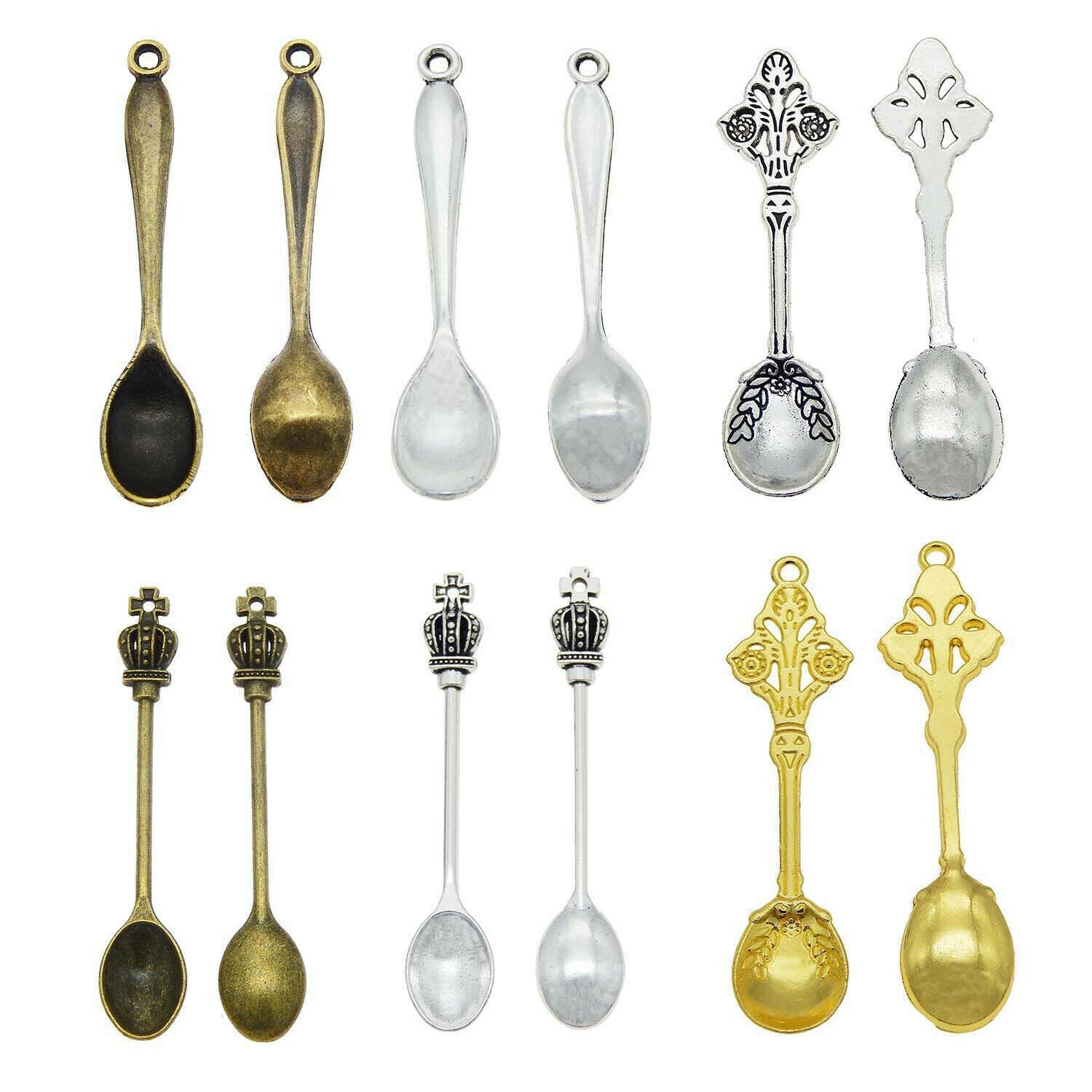 12 pcs Mix Lot Metal Alloy Spoons Charms Pendants Jewelry Drop Dangles Crafts