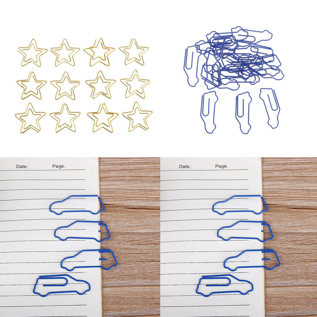 12pcs golden star shape paper clip +20pcs blue car shape marking clips