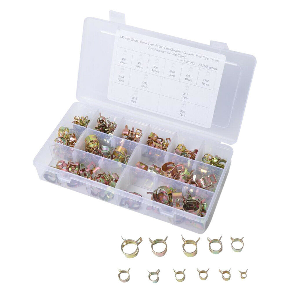 145Pcs Spring Band Type Silicone Vacuum Hose Clamps, Air Hose Tube Fuel Pipe
