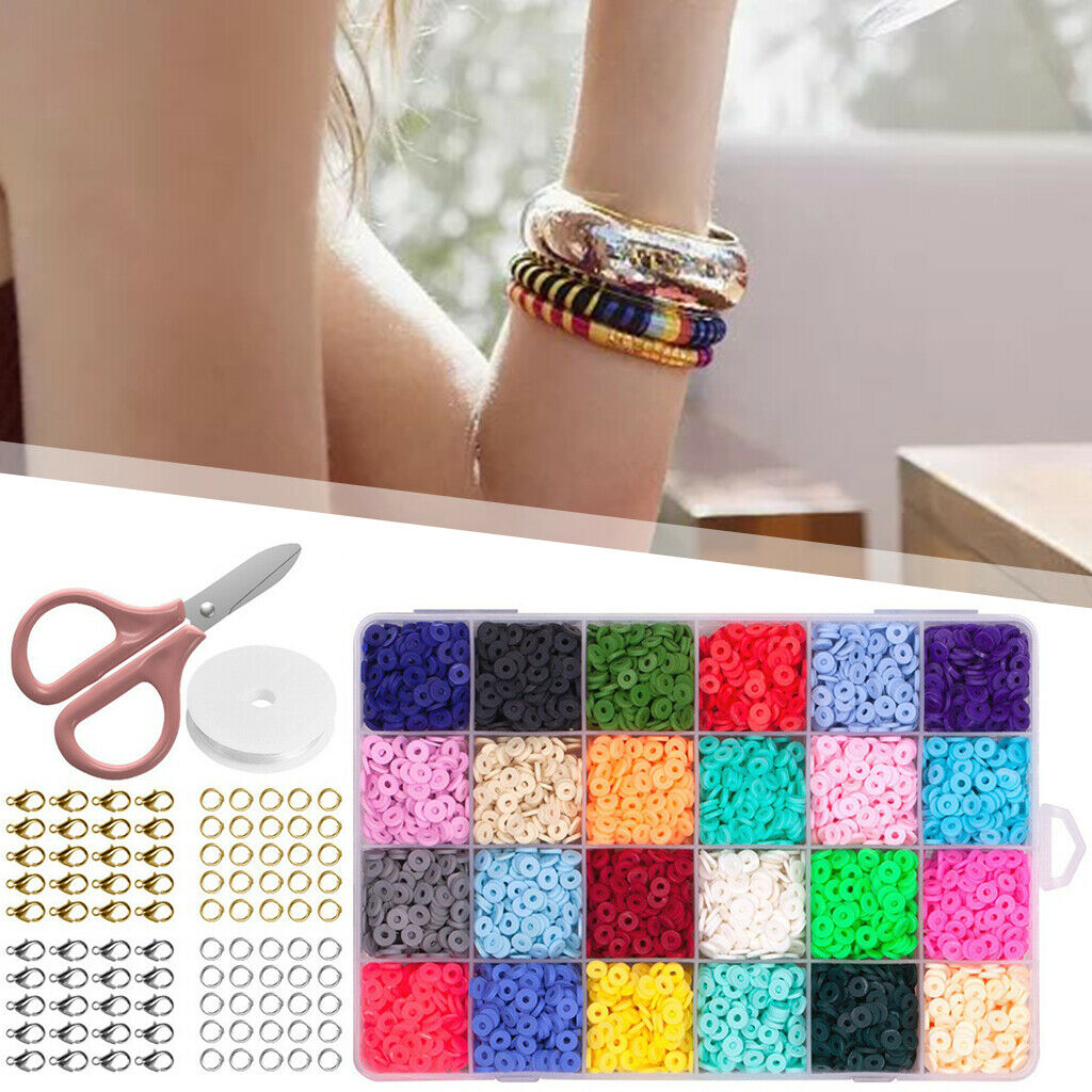 24 Colors Flat Round Polymer Clay Spacer Beads for Jewelry Making Bracelets
