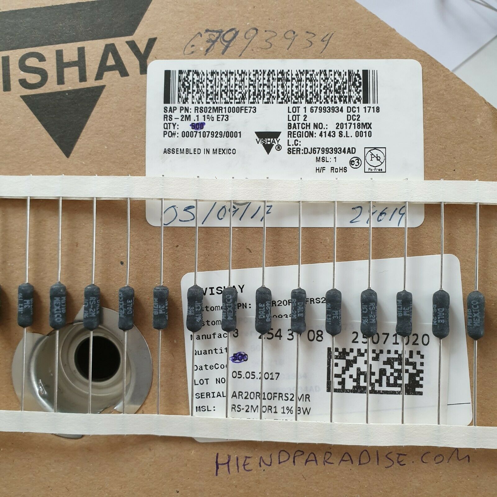 20pcs Vishay/Dale  0R1 0.1R RS-2M 3 watts 1% HI_END MIL-R-26 Audio Resistors!