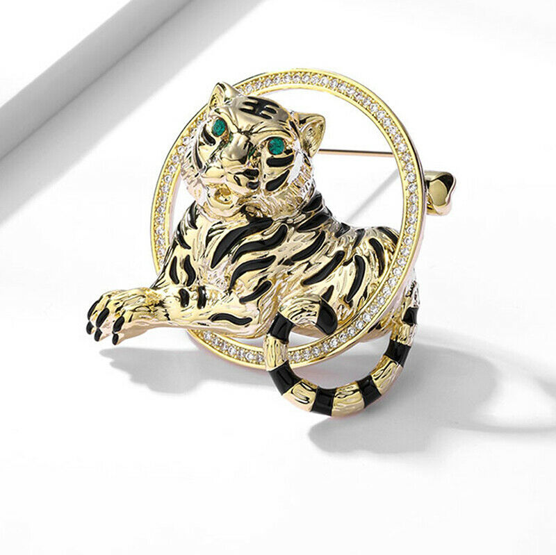Chinese Style Men Shirt Enamel Vivid Tiger Brooch Pins Zodiac Cute Animal Brooch