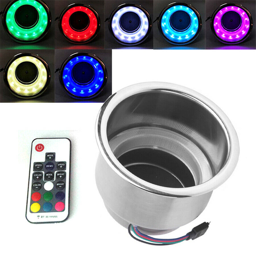4* LED Light Stainless Steel Cup Drink Holder Unviersal 3.15 '' Depth Car Boat