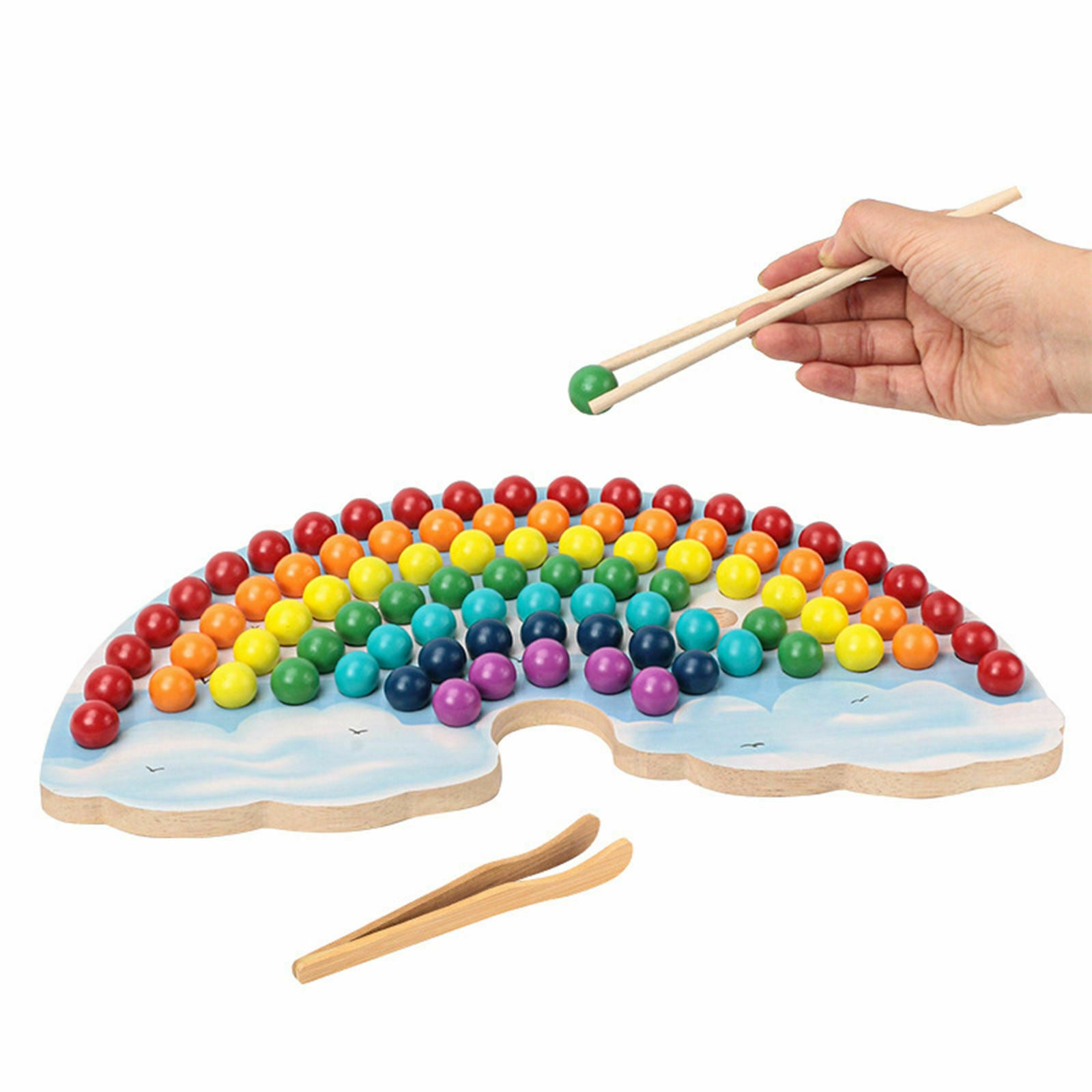 Kids Wooden Board Beading Game Puzzle Preschool Color Matching Learning Toys