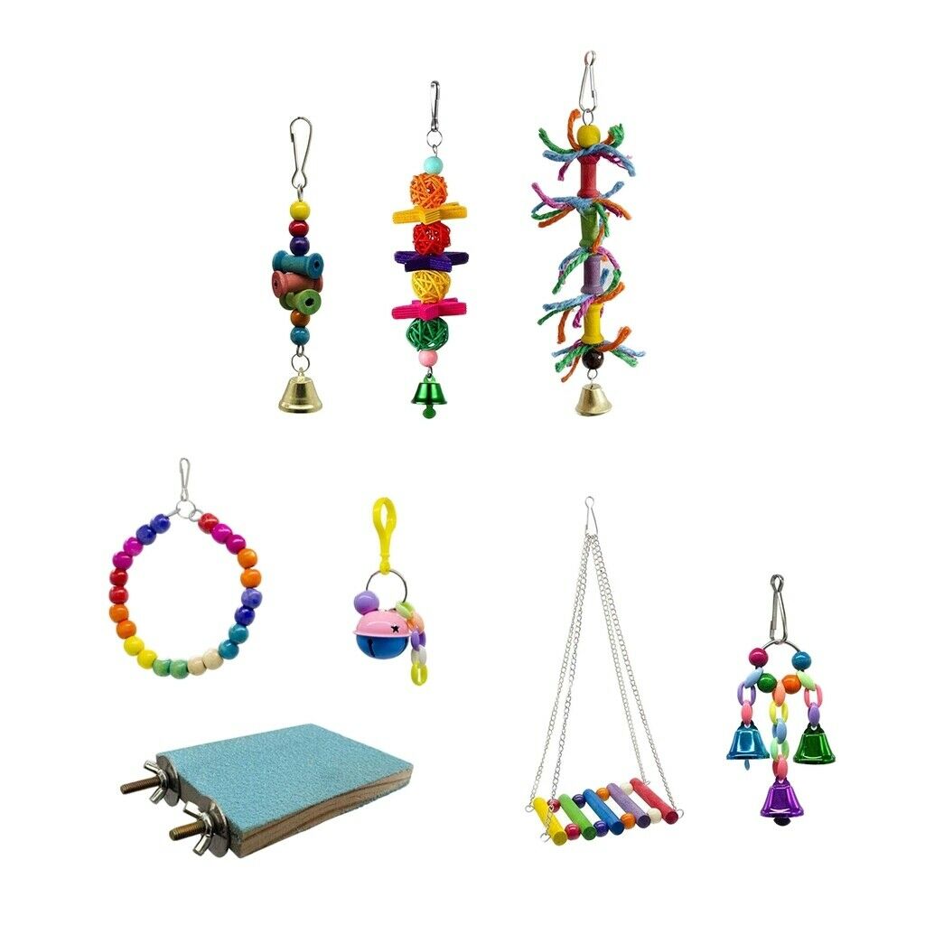 8 Pieces Perfect Hanging Chew Toys, Colorful Parrot Chewing Toys with A Bell