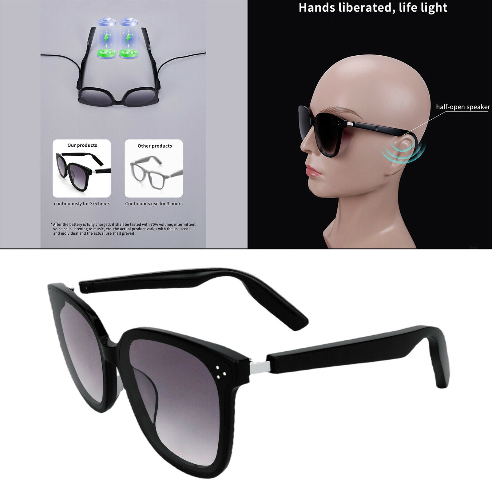 Smart Bluetooth Sunglasses Headset for Calling Music Meeting Mobile Phones