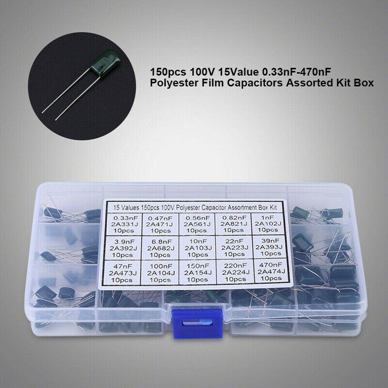 150Pcs 100V 15Value 0.33NF 2A331J 470NF 2A474J Polyester Film Capacitors AssX3X4
