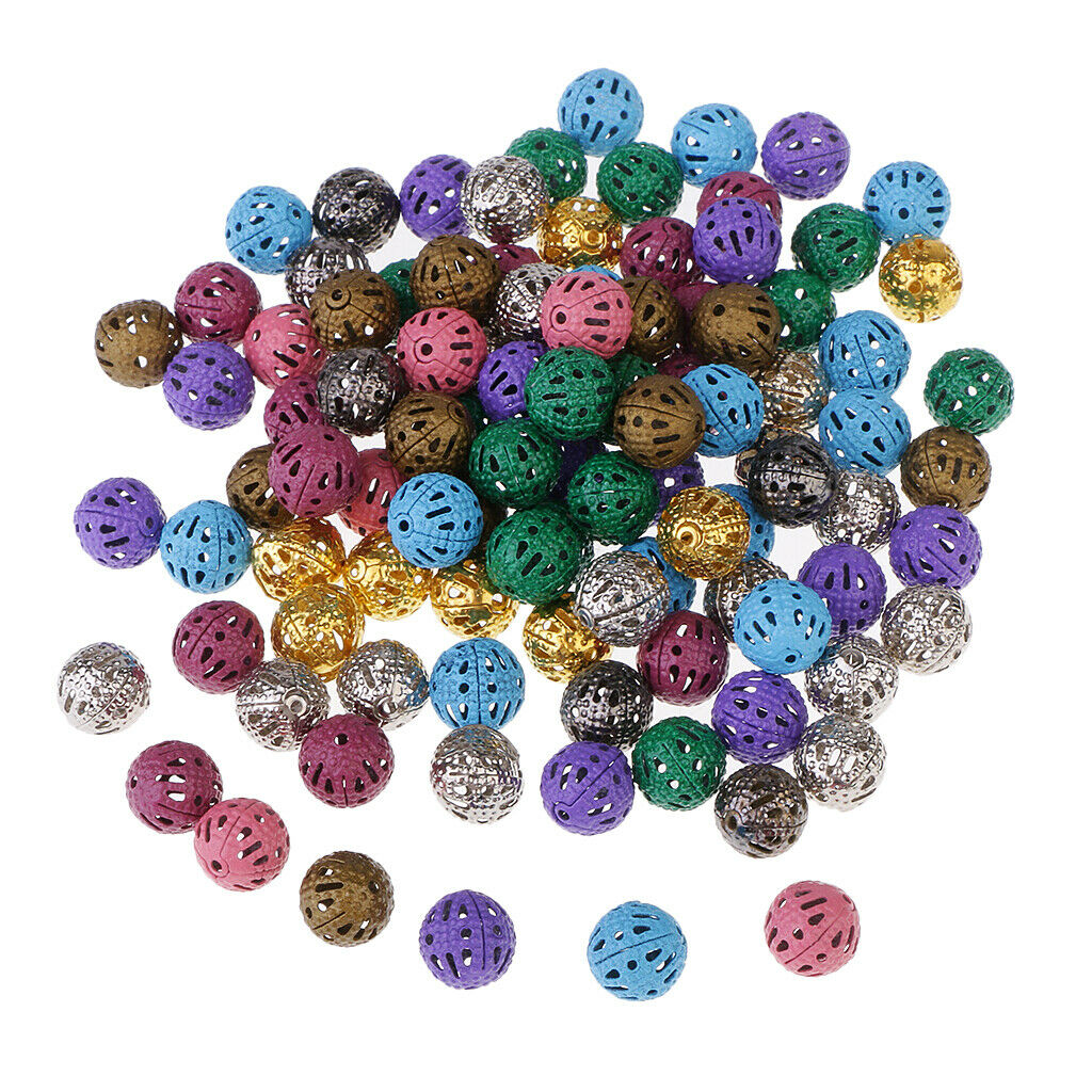 100pcs Iron Hollow Metal Beads For Crafts Loose Spacer Beads Round Beads