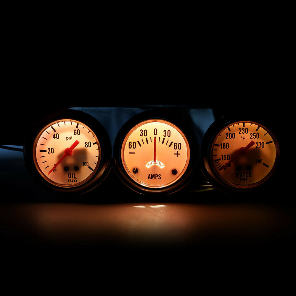 2" 52mm Car Triple Gauge Kits Volts Water Temp Celsius / Fahrenheit Oil Press