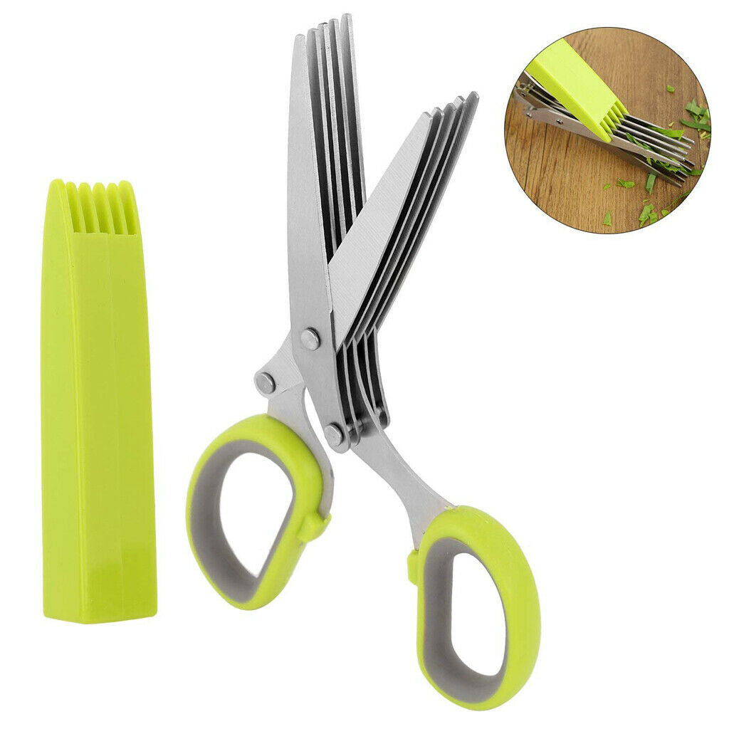 Vegetable 5 Layers Cutter Herb Spices Slice Scissors Security with Cover,