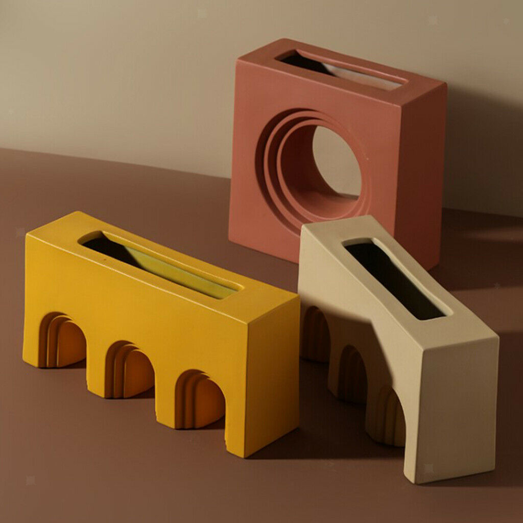 Geometry Ceramic Vase Nordic Flower Vase Pot Decors Yellow 20.5x5.5x10cm