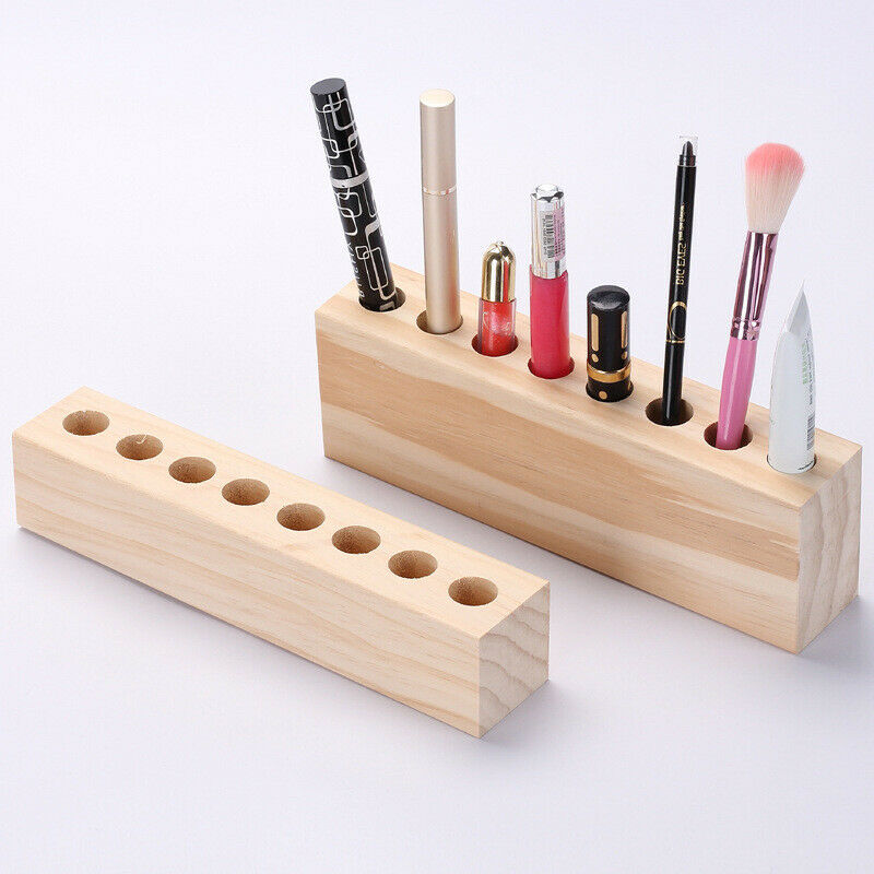 Wood Makeup Storage Organizer 8 Holes Lipstick Holder Cosmetic Case Jewelry