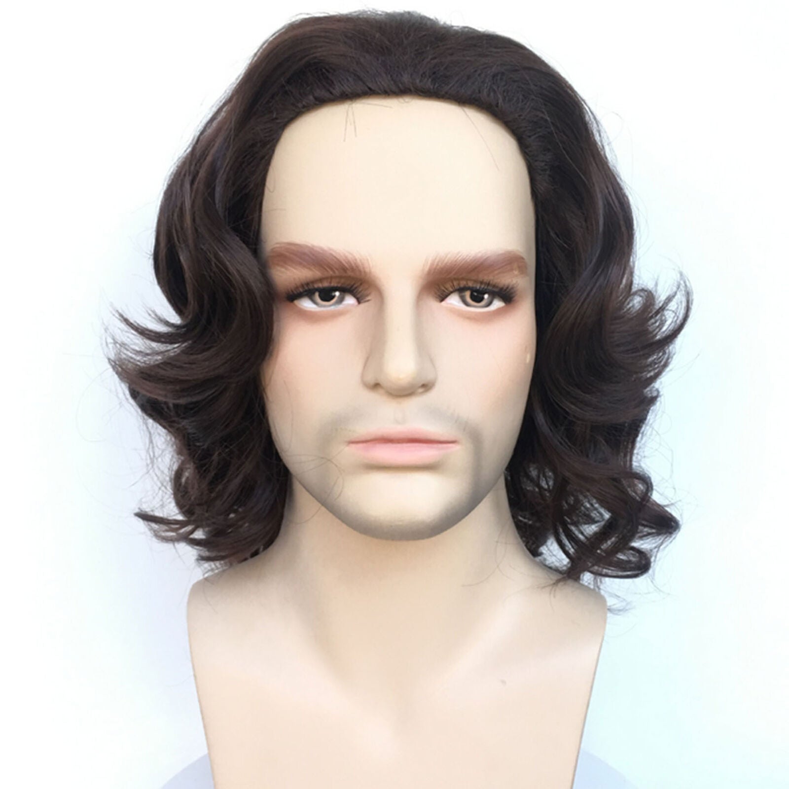 Men Wigs Dark Brown Long Curly Waves for Man Heat Resistant Synthetic Hair New