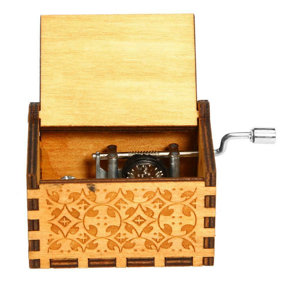 Retro Wooden Hand Cranked Music Box Christmas Gift Party Household Decor @