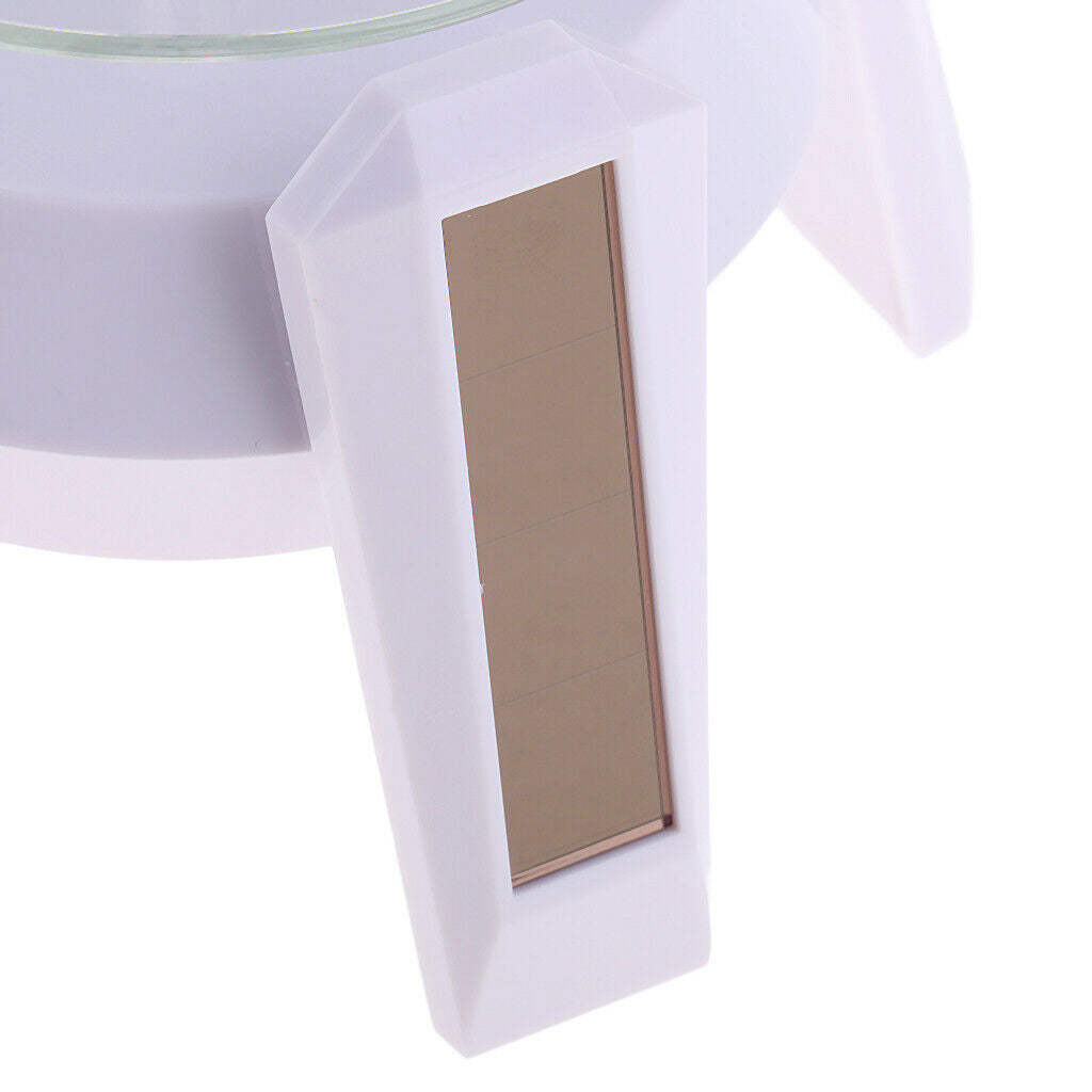 Solar/Battery Powered Rotating Jewelry Display Stand White Base Blue Light