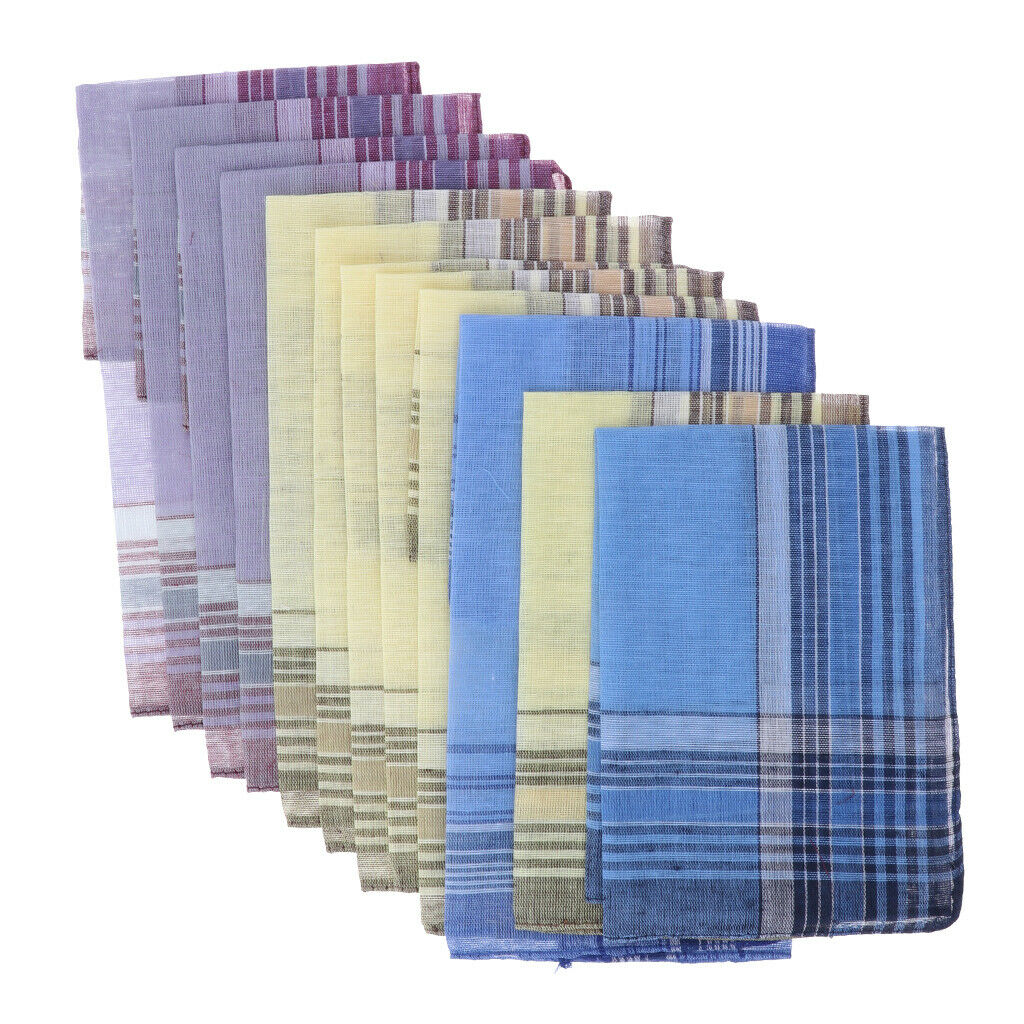 12 Pieces Men's Cotton Handkerchiefs,100% Pure Cotton Pocket Square