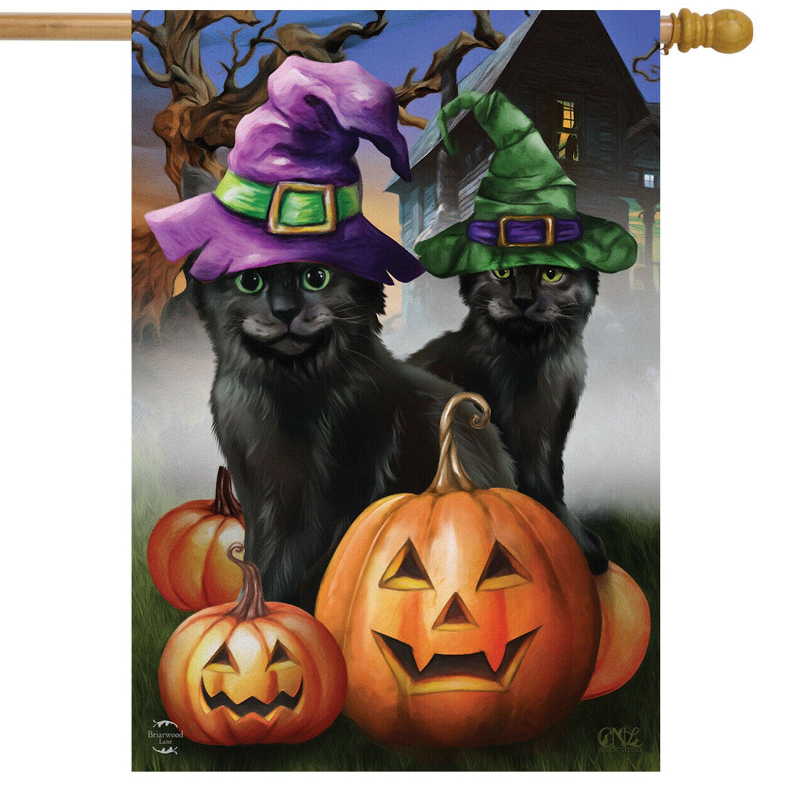 Kittens Halloween House Flag Jack o'Lanterns 28" x 40" Briarwood Lane