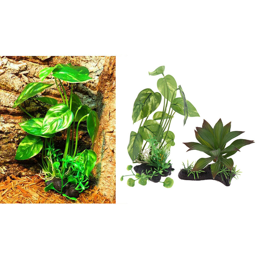 2Pcs Reptile Aquarium Lifelike Underwater Plant Water Grass Decorations