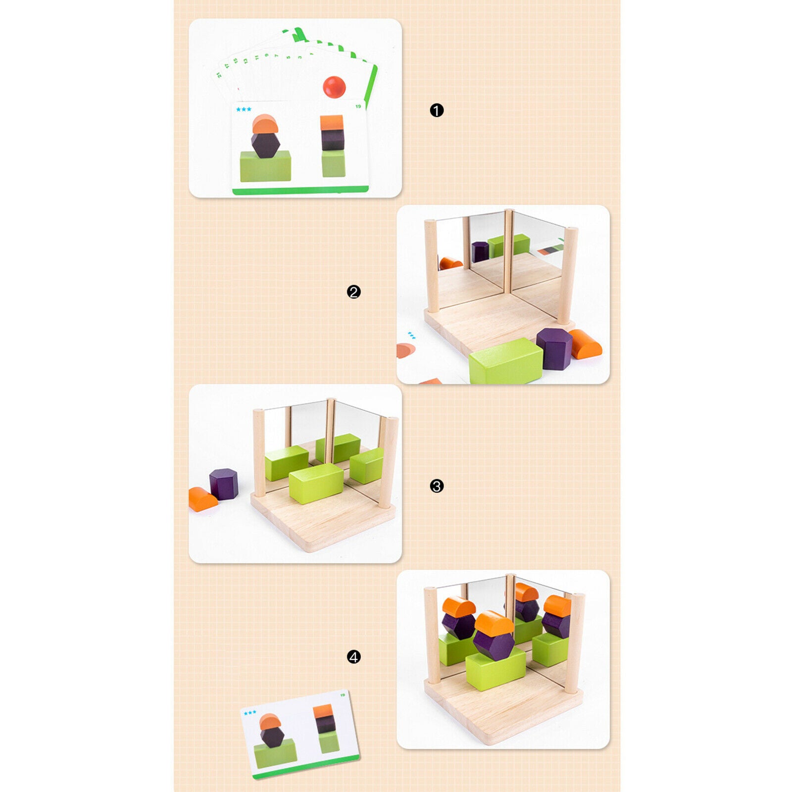 8 PCS Wooden Mirror Blocks Puzzle Preschool Recognition Sorter Chunky Block Fun