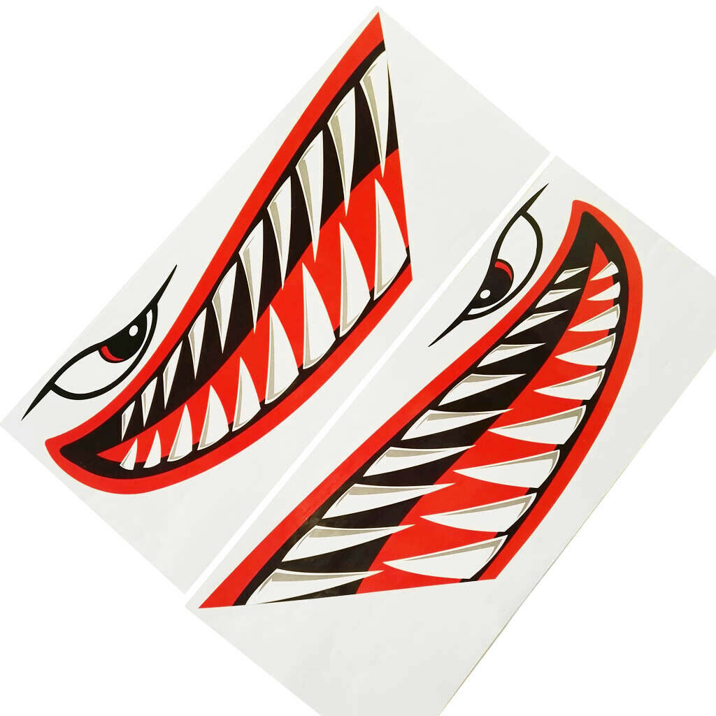 4 Pieces Kayak Boat Shark Teeth Mouth with Fish Skeleton DIY Decals Stickers