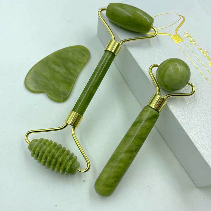 Guasha Facial Jade Roller Face Thin+Body Gua Sha Board Massager Tool SetB Tt