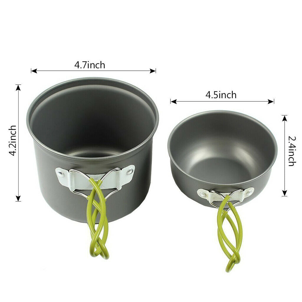 Portable Aluminum Outdoor Cookware Mess Kits Pot Pan Mini Stove Camp Equipment