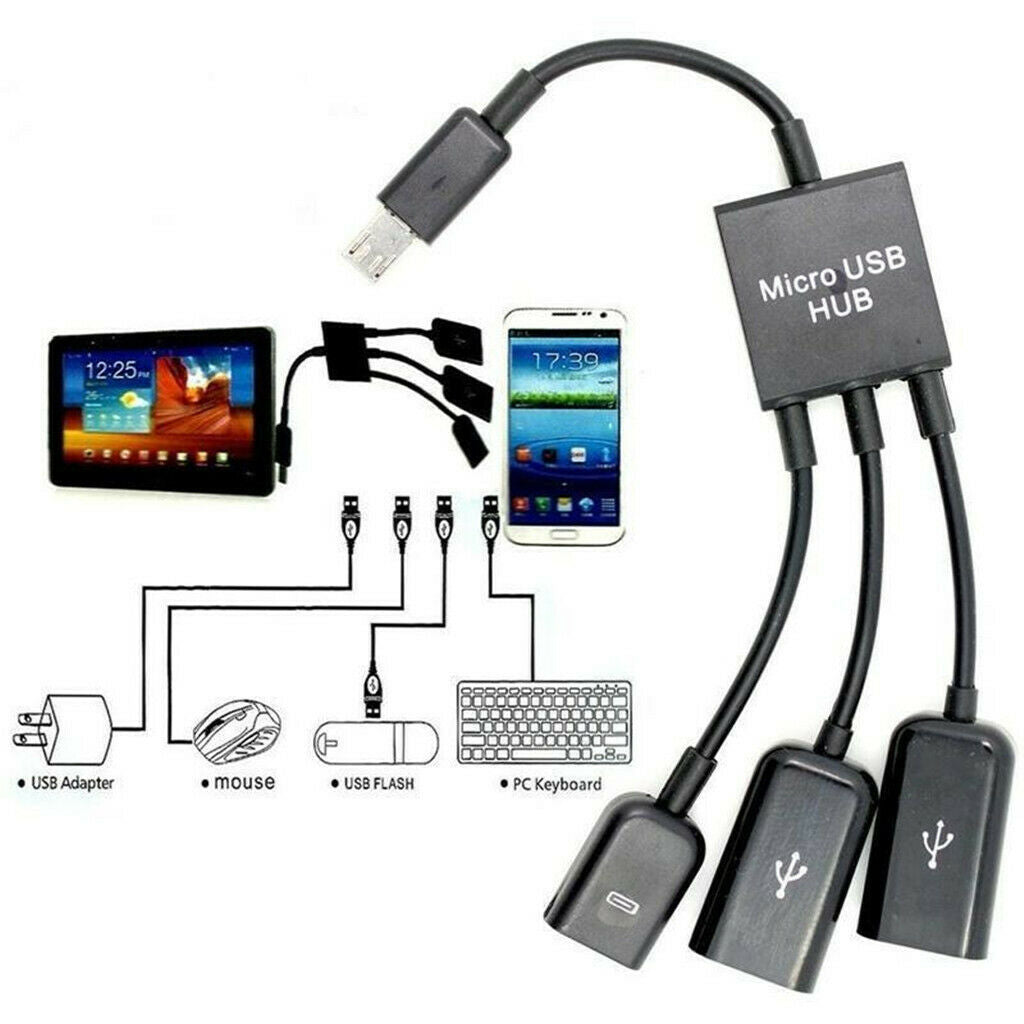 Micro USB Hub Adapter With Power ， 3 Port Charging OTG Host Cable Adapter For