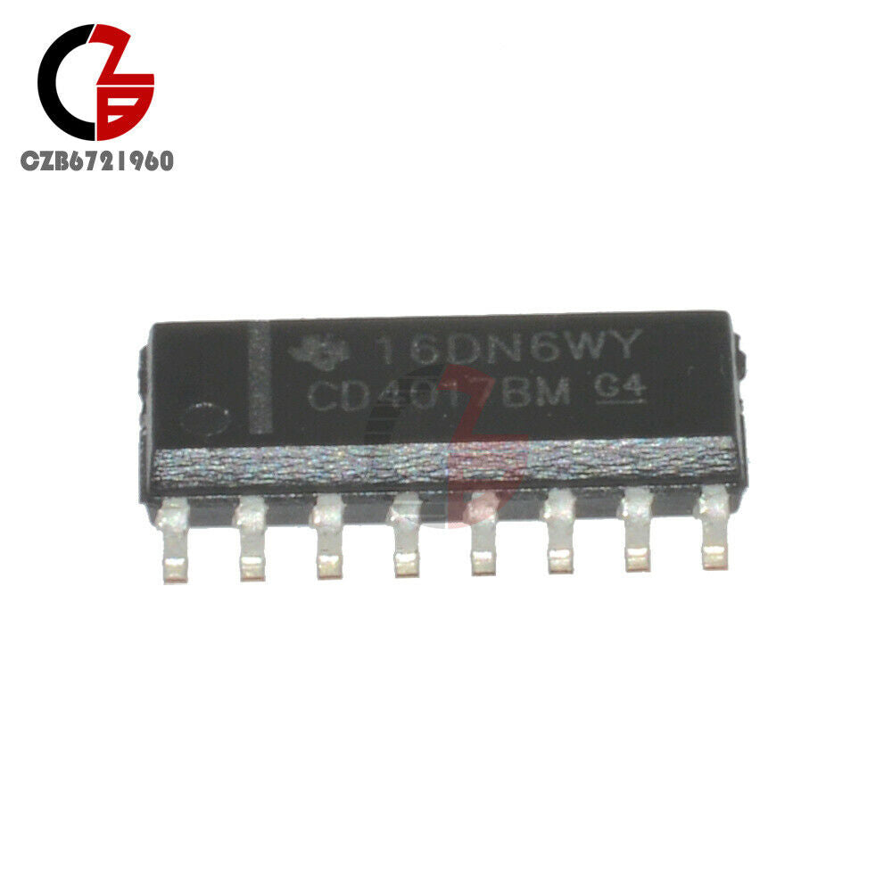 10PCS CD4017 SOP-16 SMD 5-Bits Decimal Johnson Counter Divider Pulse Splitter