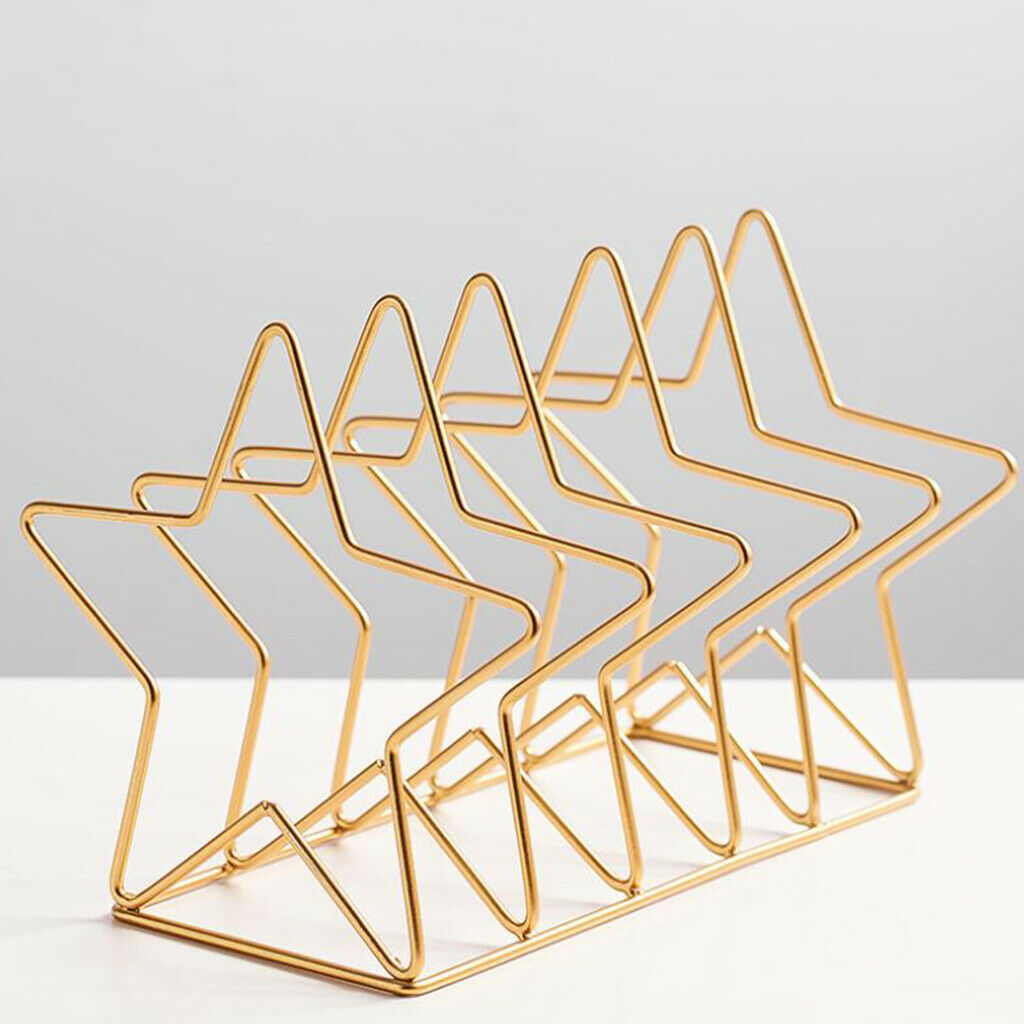 Metal Five Pointed Star Shape Desktop File Rack Magazine Organizer Golden