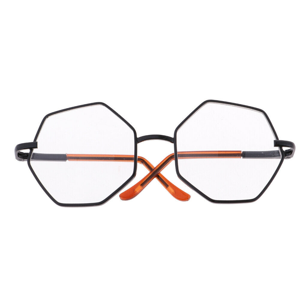 Fashionable Hexagon Black Frame Eye Glasses Transparent Lens Glasses For 20-25cm