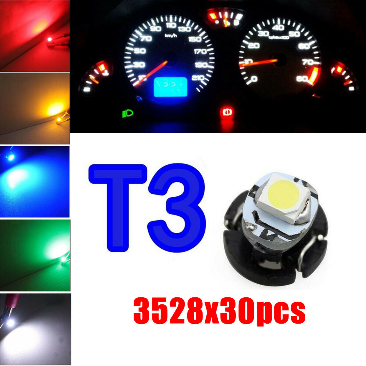 30pc 0.2 W low power Neo Wedge LED lamp White Blue Green Red Yellow each of 6pc