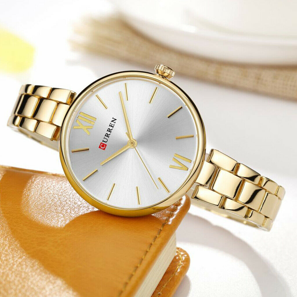 Women watch steel belt waterproof quartz fashion watch Golden and White