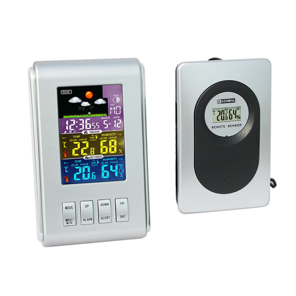 Digital Alarm Clock Wireless Forecast Station In/Out Temperature Humidity