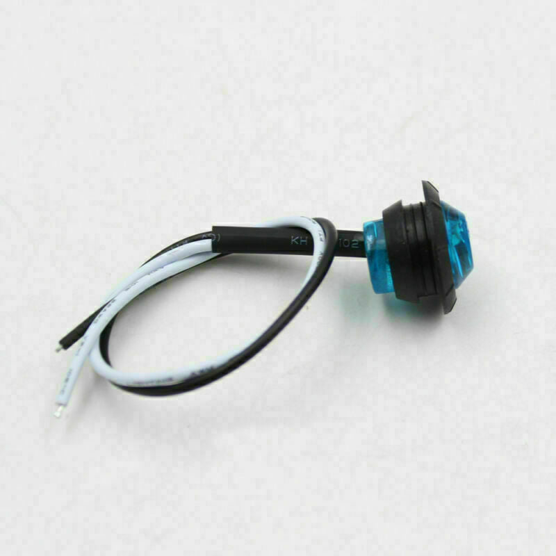 20X Mini Round 12V Blue 3/4" Smoked Side 3 LED Marker Truck Trailer Bullet Light
