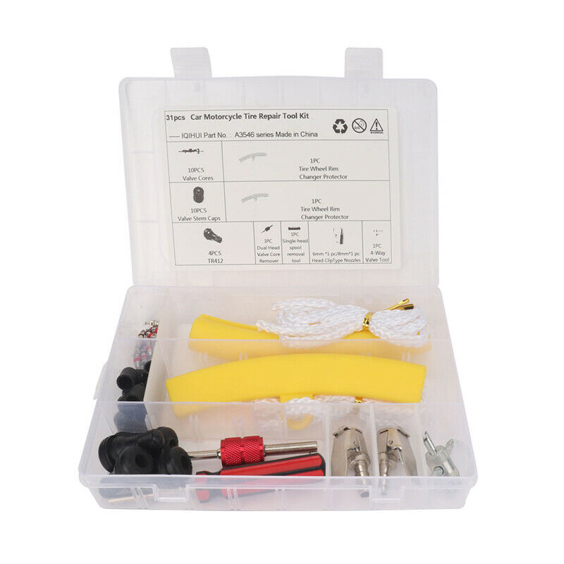 31PCS Car Tire Protect Cover Repair Kit Inflation Chuck Valve Core Replace Tool