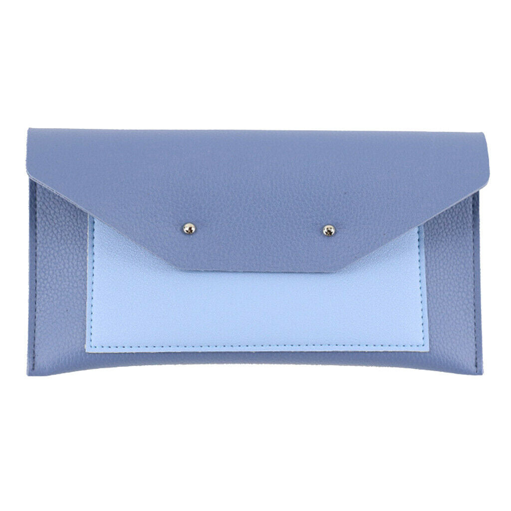 Leather Eyeglasses Case Flip Top Envelope Pouch Eyewear Carrying Holder Blue