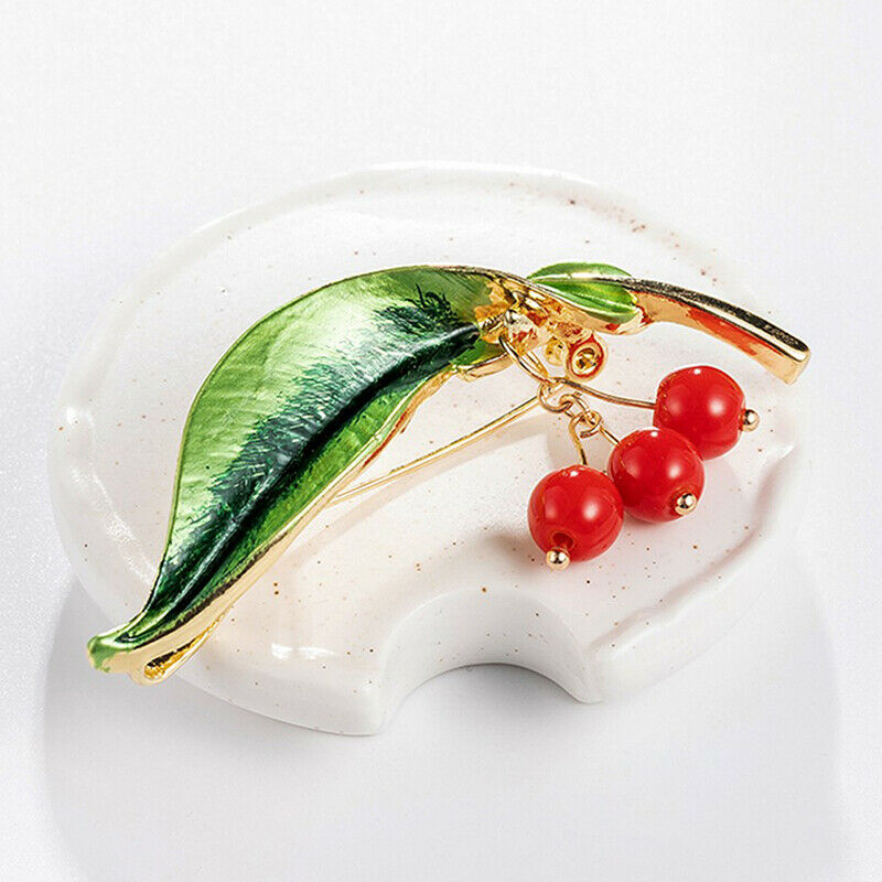 Enamel Cherry Piercing Brooch Pin Collar Decor Badge Corsage Jewelry Women G.DD