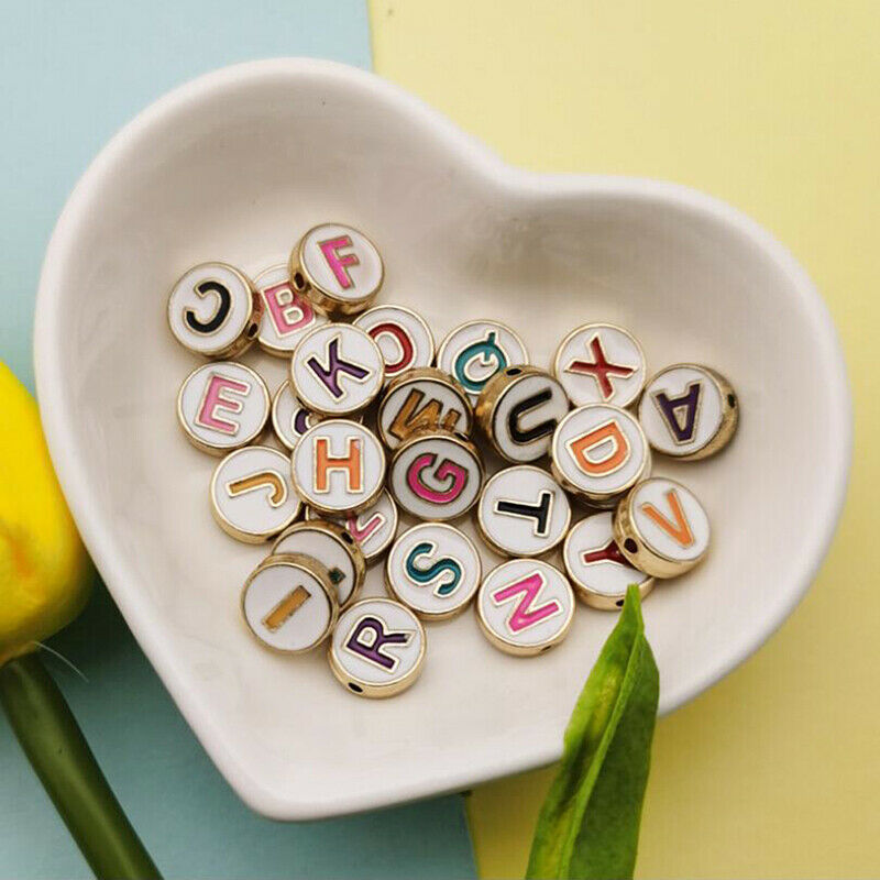 26Pcs Enamel Colorful A-Z Two-sided Letters Alphabet Beads DIY Jewelry Fi.l8