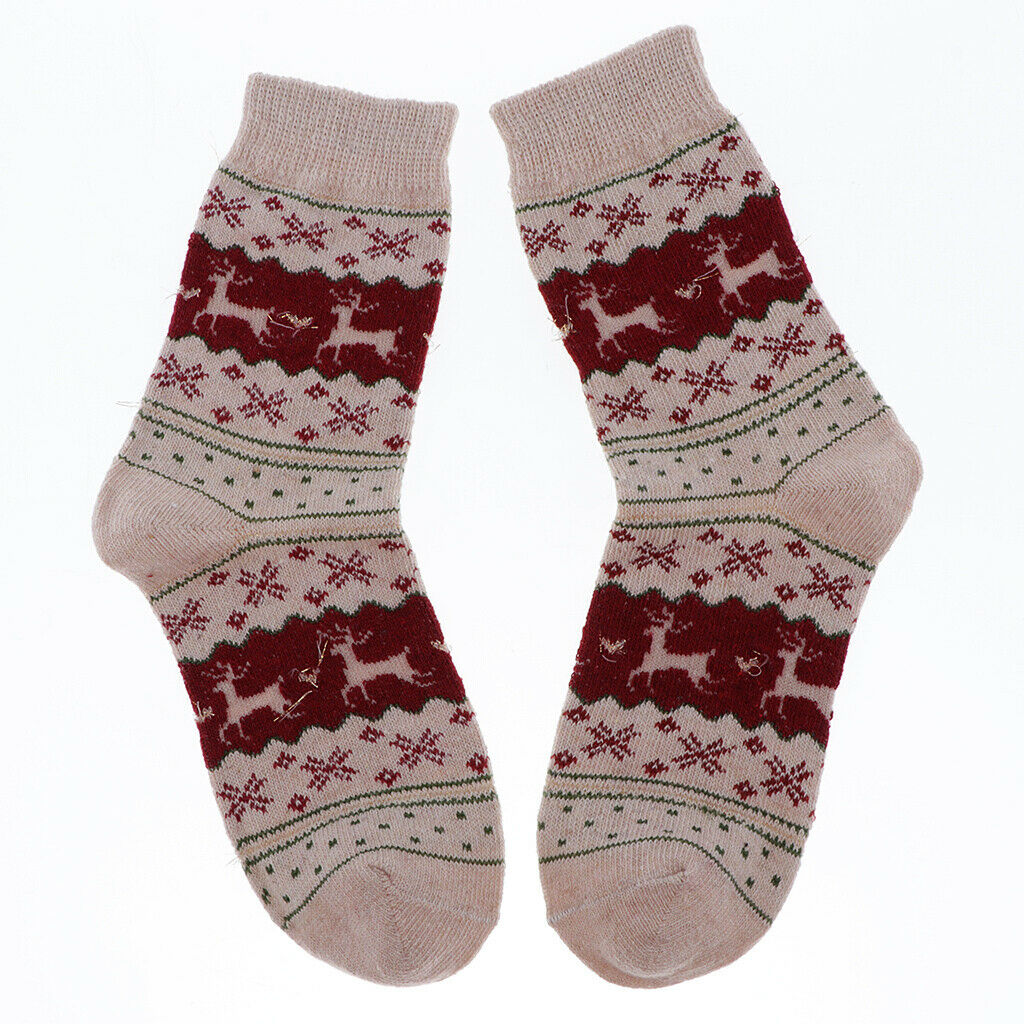 2 Pairs Wool Blend Elk Crew Socks Winter Xmas Holiday Home Floor Ankle Socks