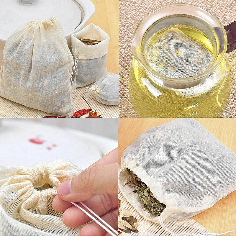 10 Cotton Muslin Drawstring Bags Coffee Tea Bath Soap Herb 80x100mm