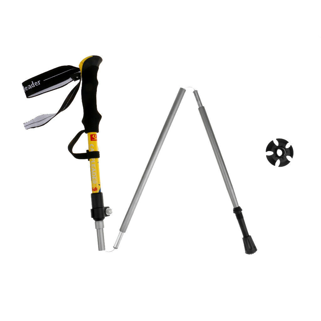 Hiking Stick Trekking Pole Anti-Shock Cane Alpenstock Adjustable Yellow