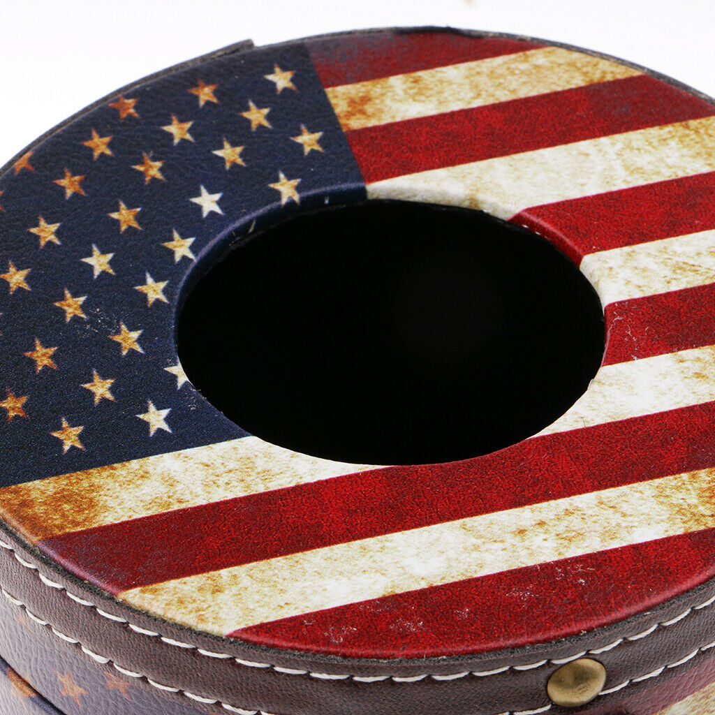 Wooden Cylinder Tissue Box Towel Napkin Holder Container Stripes Flag